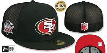 49ers SB XXIX 'MESH-BACK SIDE-PATCH' Black-Red Fitted Hat by New Era