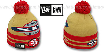 49ers 'SUPER BOWL XIX' Gold Knit Beanie Hat by New Era