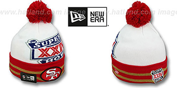 49ers 'SUPER BOWL XXIV' White Knit Beanie Hat by New Era