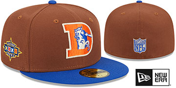 Broncos 'HARVEST SIDE-PATCH' Brown-Royal Fitted Hat by New Era
