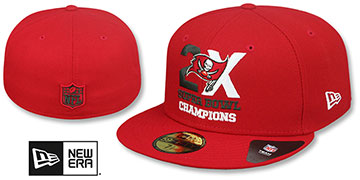 Buccaneers '2X SUPER BOWL CHAMPIONS' Red Fitted Hat by New Era