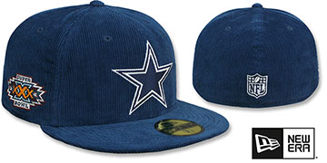 Cowboys 'OLD SCHOOL CORDUROY SIDE-PATCH' Navy Fitted Hat by New Era