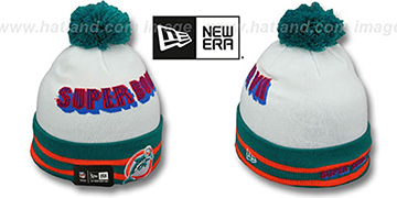 Dolphins 'SUPER BOWL VII' White Knit Beanie Hat by New Era