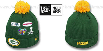 Packers 'SUPER BOWL PATCHES' Green Knit Beanie Hat by New Era