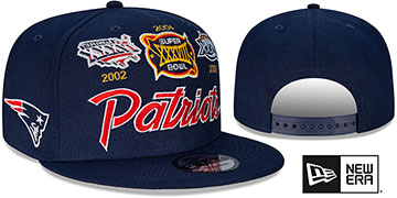 Patriots 'SUPER BOWL PATCHES SCRIPT SNAPBACK' Navy Hat by New Era