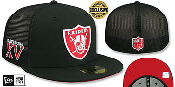 Raiders SB XV 'MESH-BACK SIDE-PATCH' Black-Red Fitted Hat by New Era
