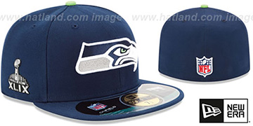 Seahawks 'NFL SUPER BOWL XLIX ONFIELD' Navy Fitted Hat by New Era