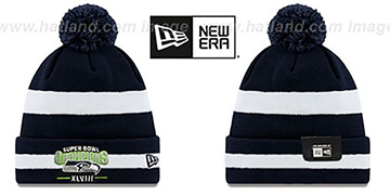 Seahawks 'SUPER BOWL XLVIII CHAMPS ' Navy-White Knit Beanie Hat by New Era