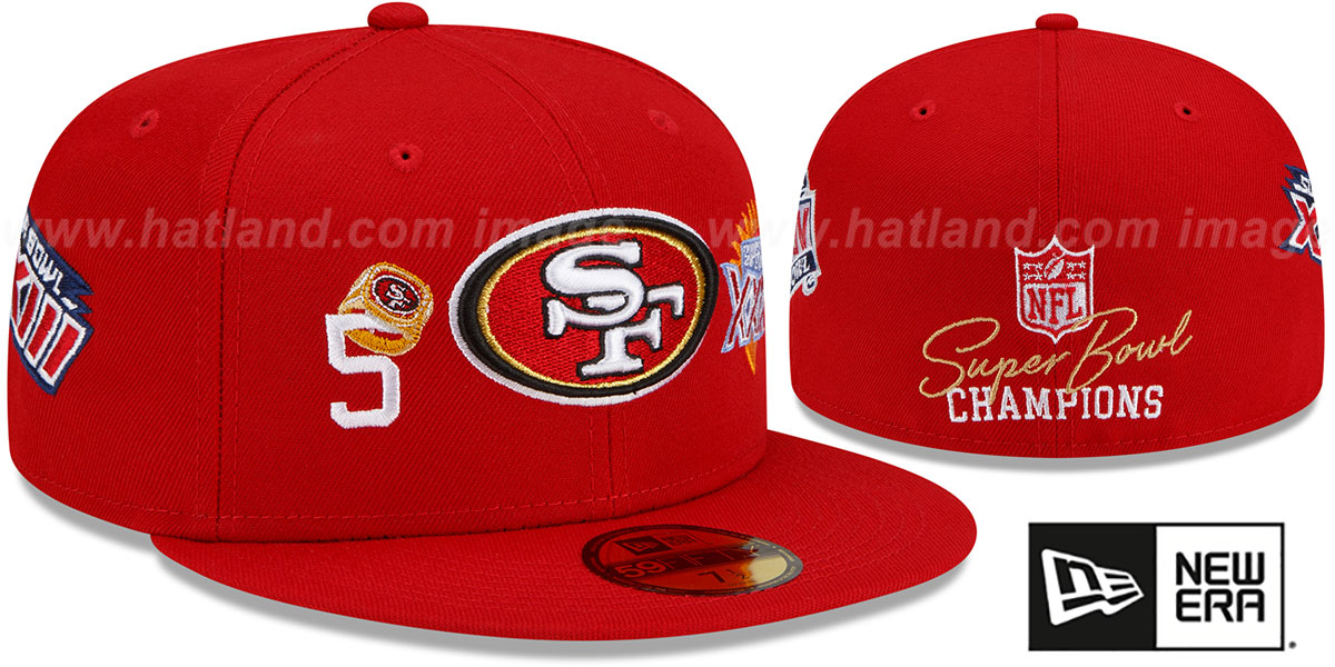 49ers 'RINGS-N-CHAMPIONS' Red Fitted Hat by New Era