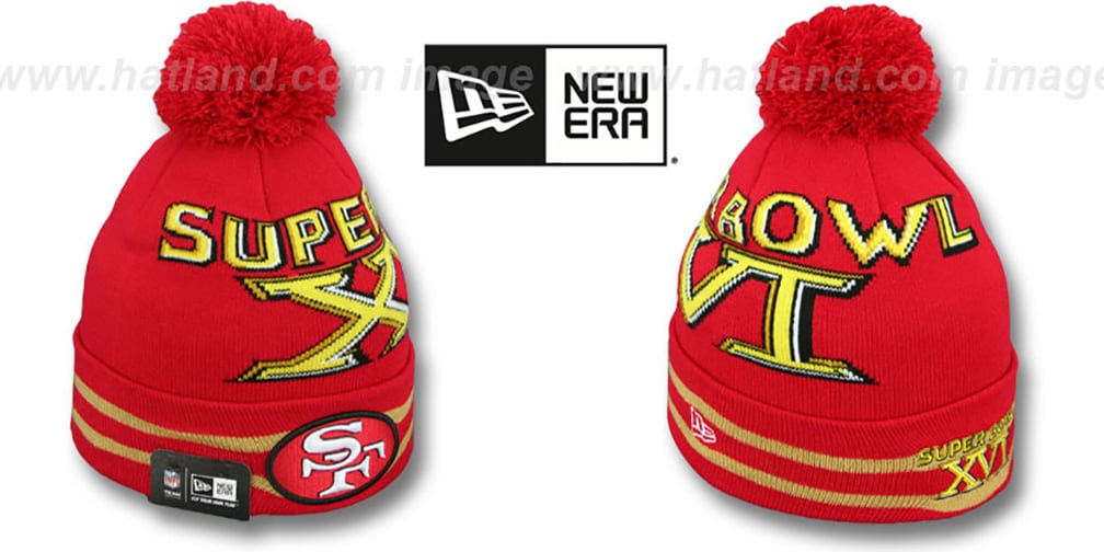 49ers 'SUPER BOWL XVI' Red Knit Beanie Hat by New Era