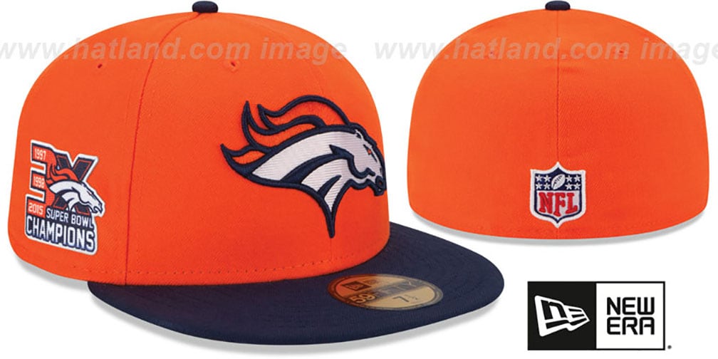 Broncos 'NFL 3X SUPER BOWL CHAMPS' Orange-Navy Fitted Hat by New Era