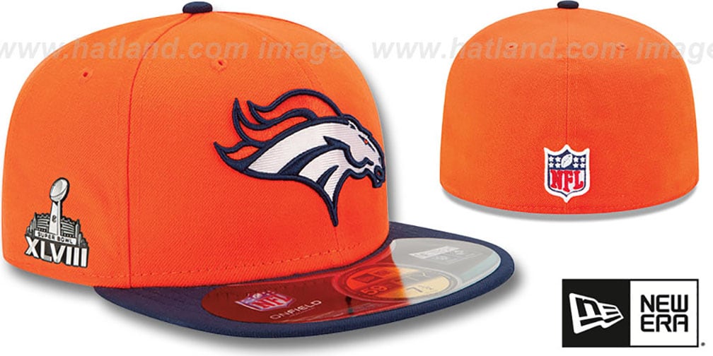 Broncos 'NFL SUPER BOWL XLVIII ONFIELD' Orange-Navy Fitted Hat by New Era