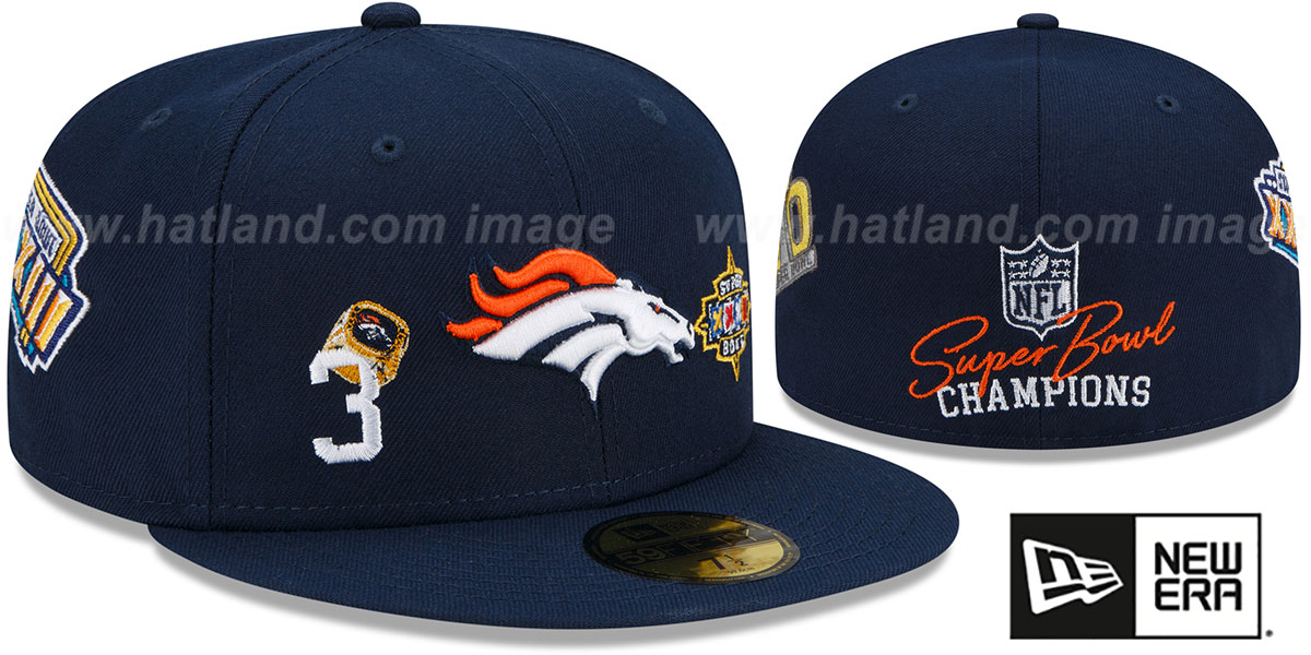 Broncos 'RINGS-N-CHAMPIONS' Navy Fitted Hat by New Era