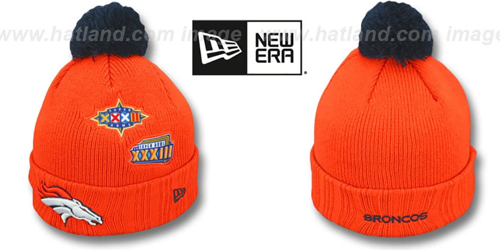 Broncos 'SUPER BOWL PATCHES' Orange Knit Beanie Hat by New Era