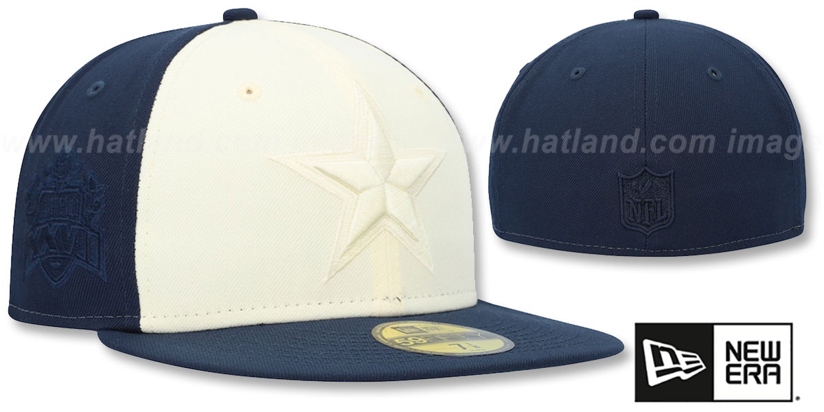 Cowboys 'SB XXVII TONAL SIDE-PATCH' White-Navy Fitted Hat by New Era
