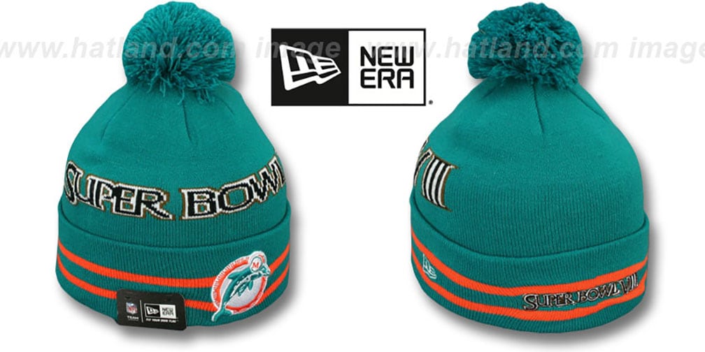 Dolphins 'SUPER BOWL VIII' Aqua Knit Beanie Hat by New Era
