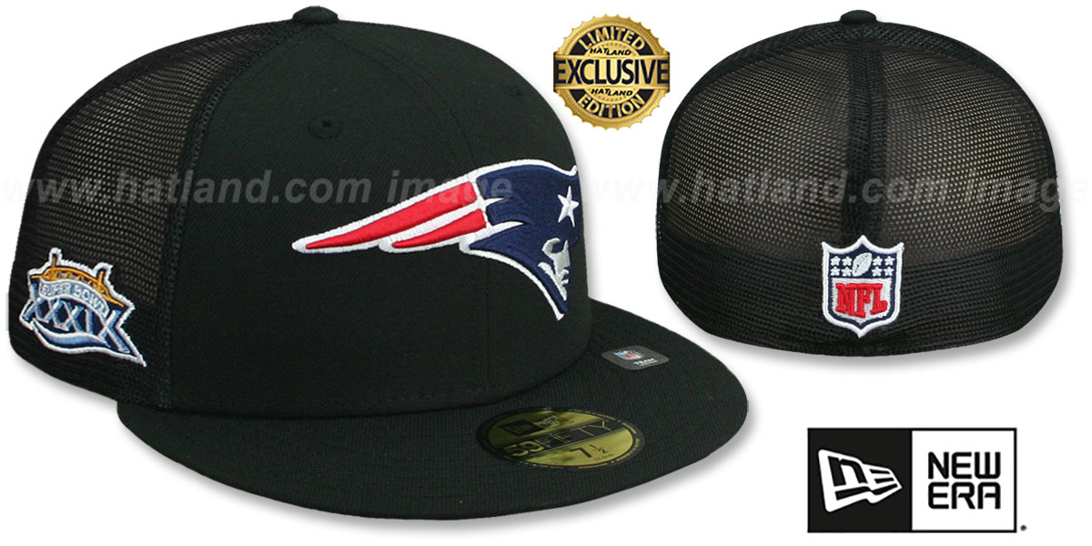 Patriots SB XXXIX 'MESH-BACK SIDE-PATCH' Black-Black Fitted Hat by New Era