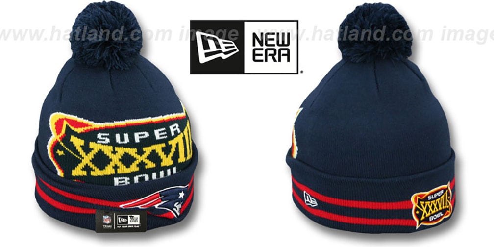 Patriots 'SUPER BOWL XXXVIII' Navy Knit Beanie Hat by New Era