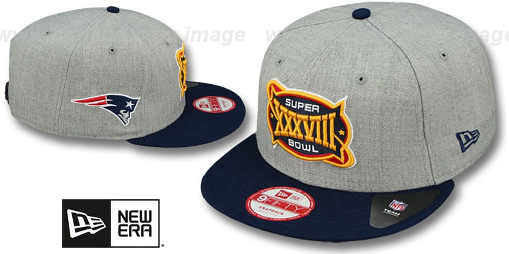 Patriots 'SUPER BOWL XXXVIII SNAPBACK' Grey-Navy Hat by New Era