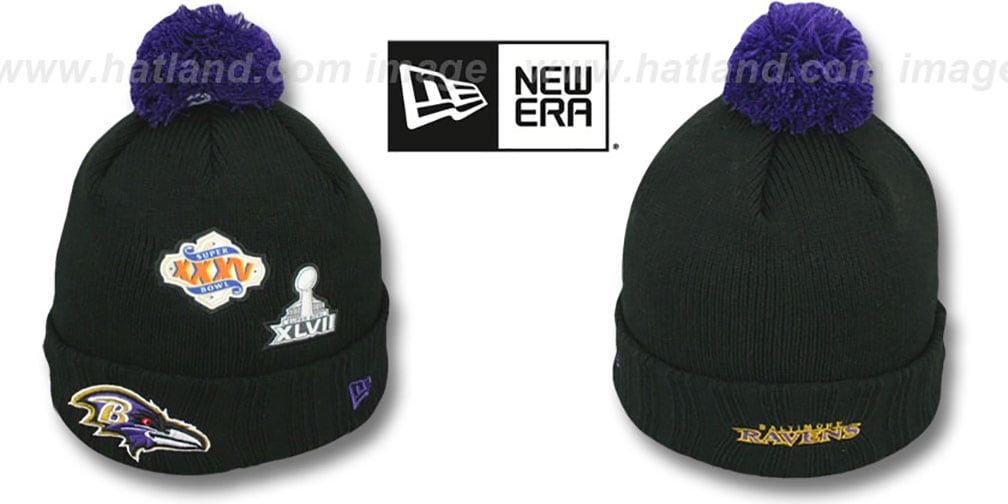 Ravens 'SUPER BOWL PATCHES' Black Knit Beanie Hat by New Era