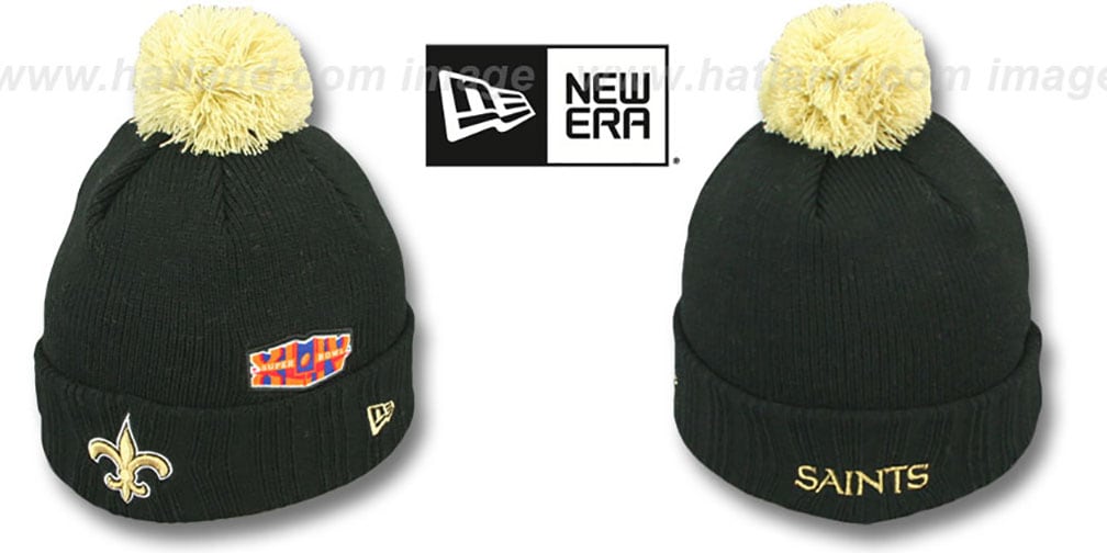 Saints 'SUPER BOWL PATCHES' Black Knit Beanie Hat by New Era