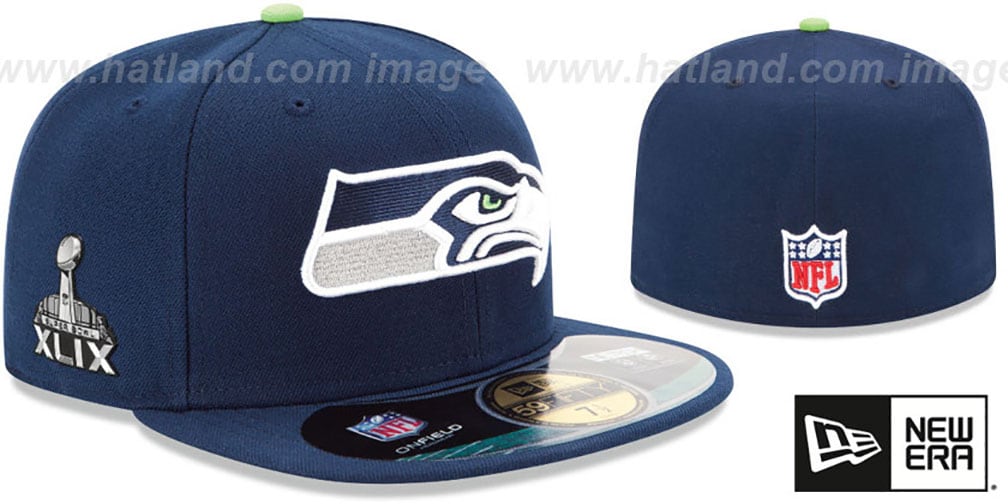 Seahawks 'NFL SUPER BOWL XLIX ONFIELD' Navy Fitted Hat by New Era
