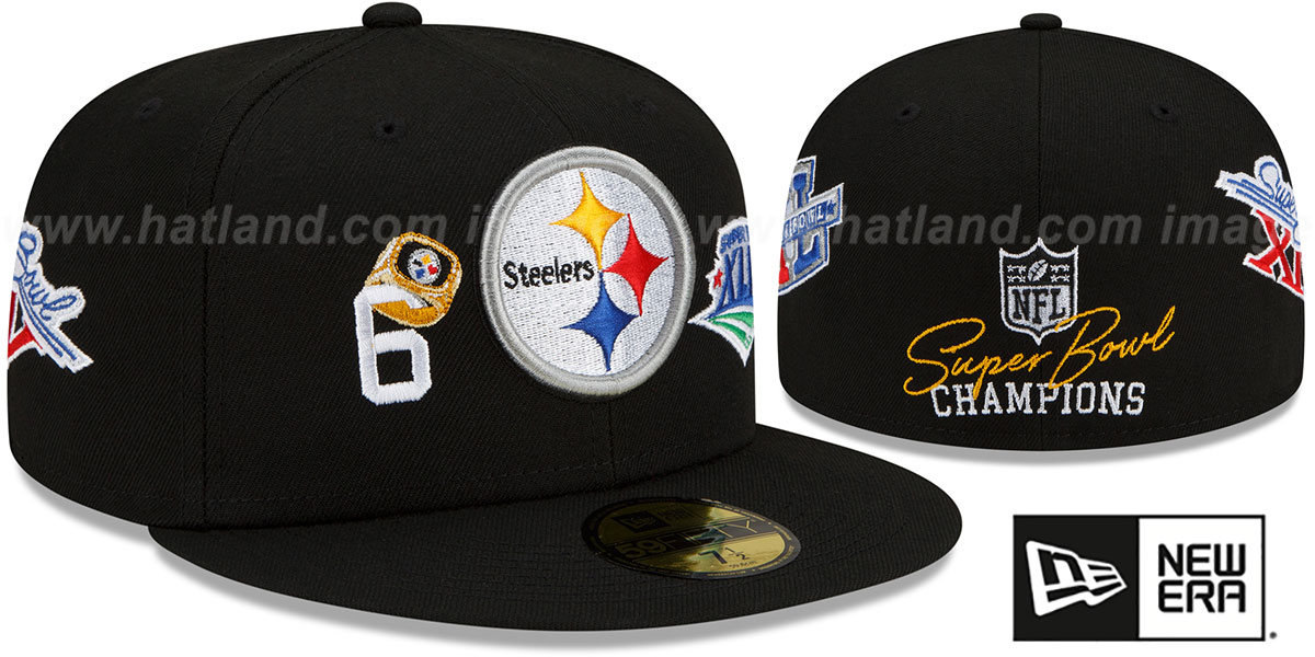 Steelers 'RINGS-N-CHAMPIONS' Black Fitted Hat by New Era