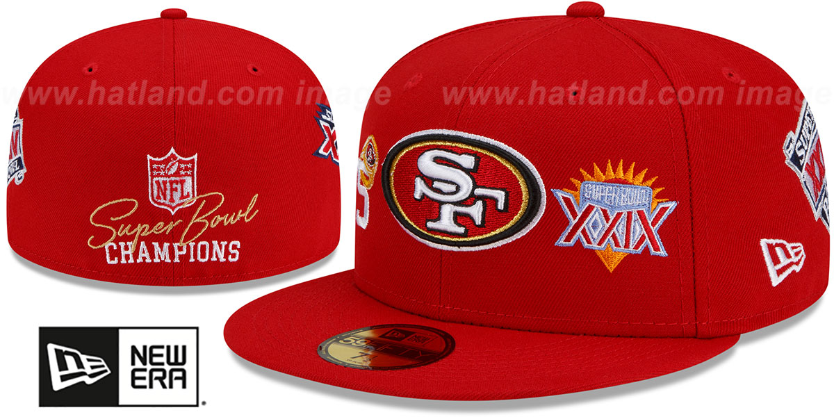 49ers 'RINGS-N-CHAMPIONS' Red Fitted Hat by New Era