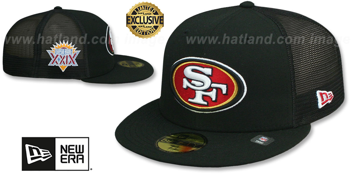 49ers SB XXIX 'MESH-BACK SIDE-PATCH' Black-Black Fitted Hat by New Era