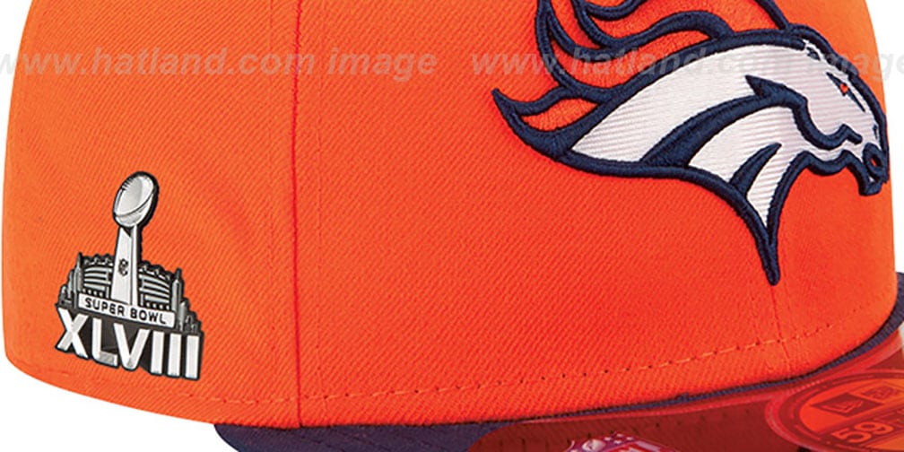 Broncos 'NFL SUPER BOWL XLVIII ONFIELD' Orange-Navy Fitted Hat by New Era