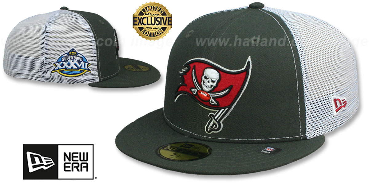Buccaneers SB XXXVII 'MESH-BACK SIDE-PATCH' Grey-White Fitted Hat by New Era