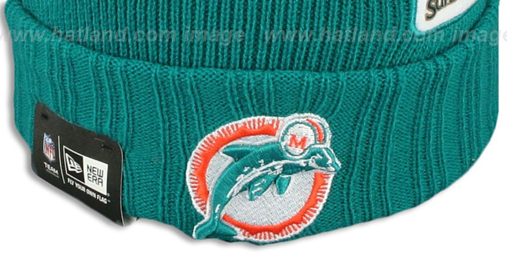 Dolphins 'SUPER BOWL PATCHES' Aqua Knit Beanie Hat by New Era