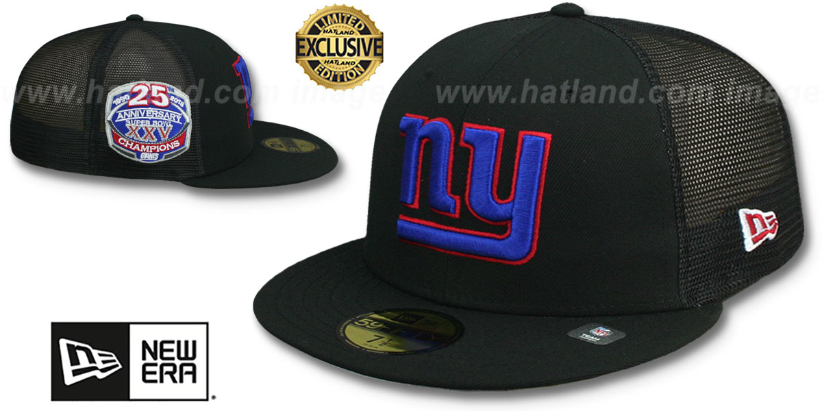 Giants 25TH 'MESH-BACK SIDE-PATCH' Black-Black Fitted Hat by New Era