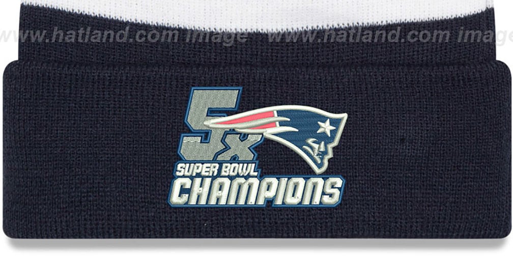 Patriots 'NFL 5X SUPER BOWL CHAMPIONS ' Navy-White Knit Beanie Hat by New Era