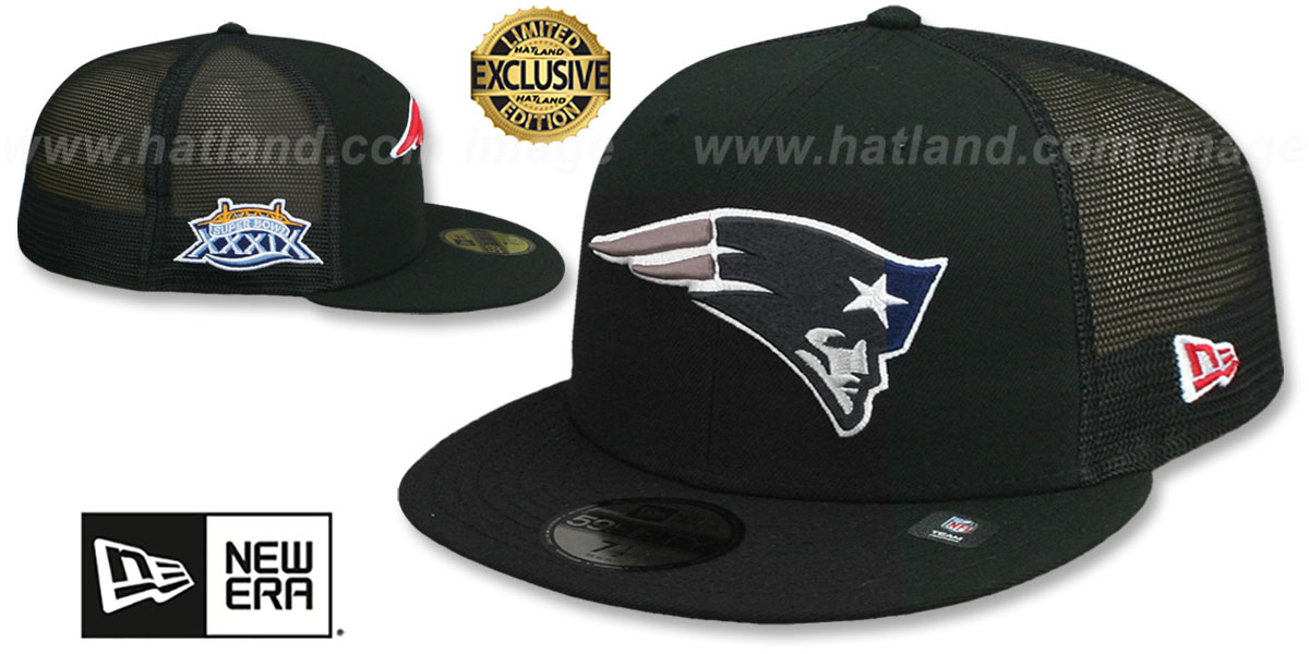 Patriots SB XXXIX 'MESH-BACK SIDE-PATCH' Black-Black Fitted Hat by New Era