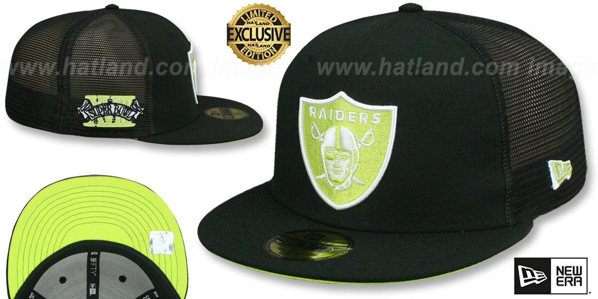 Raiders SB XVIII 'MESH-BACK SIDE-PATCH' Black-Yellow Fitted Hat by New Era