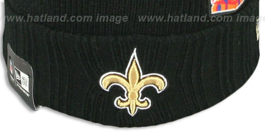 Saints 'SUPER BOWL PATCHES' Black Knit Beanie Hat by New Era