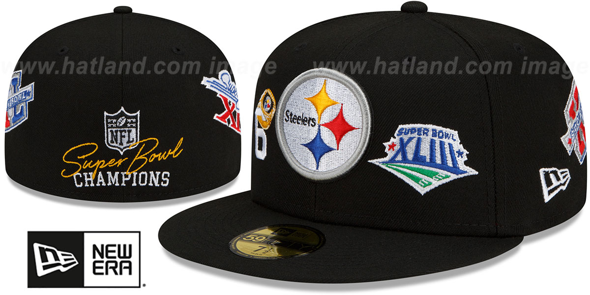 Steelers 'RINGS-N-CHAMPIONS' Black Fitted Hat by New Era