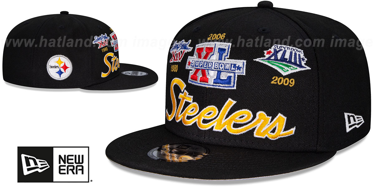 Steelers 'SUPER BOWL PATCHES SCRIPT SNAPBACK' Black Hat by New Era