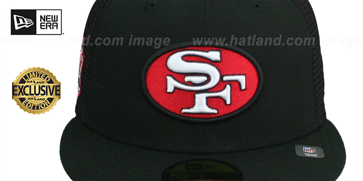 49ers SB XXIV 'MESH-BACK SIDE-PATCH' Black-Black Fitted Hat by New Era
