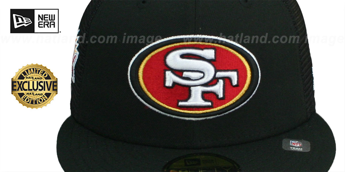 49ers SB XXIX 'MESH-BACK SIDE-PATCH' Black-Black Fitted Hat by New Era