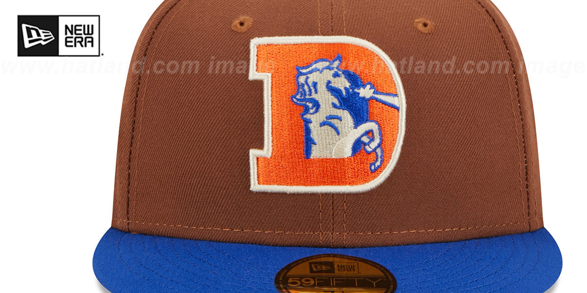 Broncos 'HARVEST SIDE-PATCH' Brown-Royal Fitted Hat by New Era