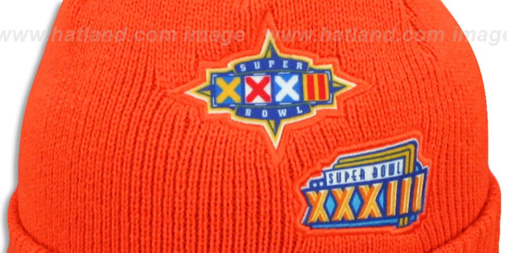 Broncos 'SUPER BOWL PATCHES' Orange Knit Beanie Hat by New Era