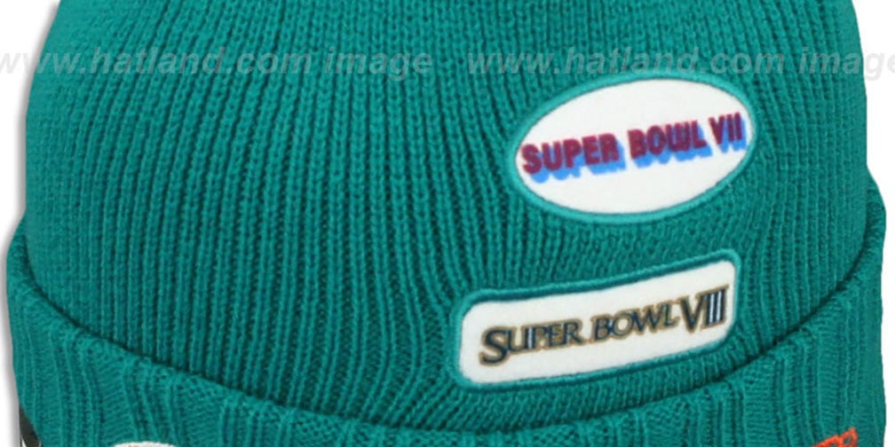 Dolphins 'SUPER BOWL PATCHES' Aqua Knit Beanie Hat by New Era