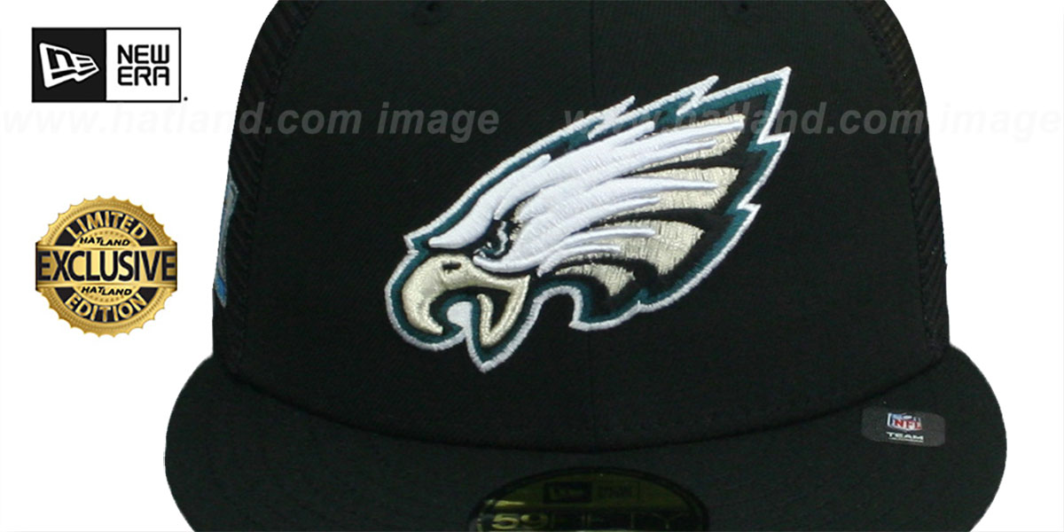 Eagles SB LII 'MESH-BACK SIDE-PATCH' Black-Black Fitted Hat by New Era