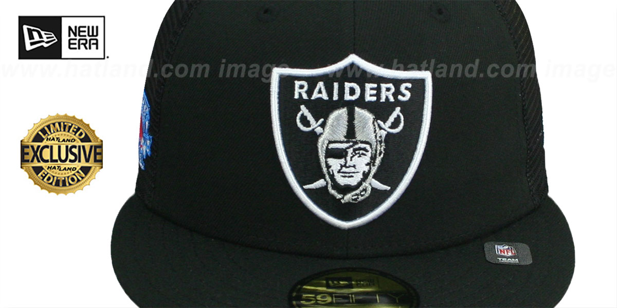 Raiders SB XVIII 'MESH-BACK SIDE-PATCH' Black-Black Fitted Hat by New Era