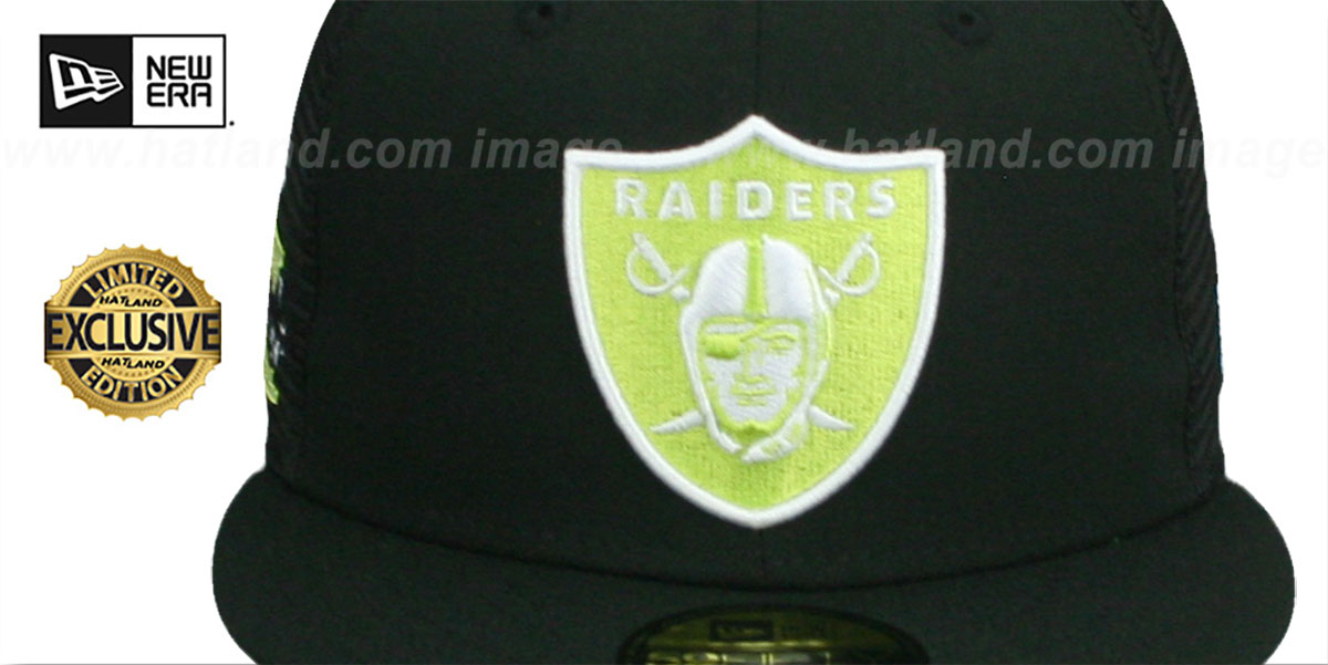 Raiders SB XVIII 'MESH-BACK SIDE-PATCH' Black-Yellow Fitted Hat by New Era
