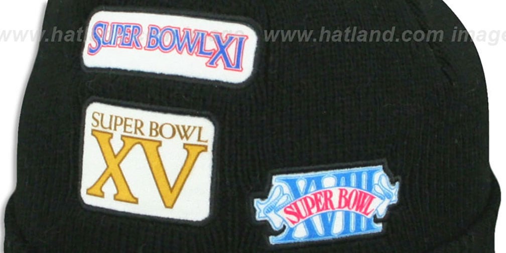 Raiders 'SUPER BOWL PATCHES' Black Knit Beanie Hat by New Era