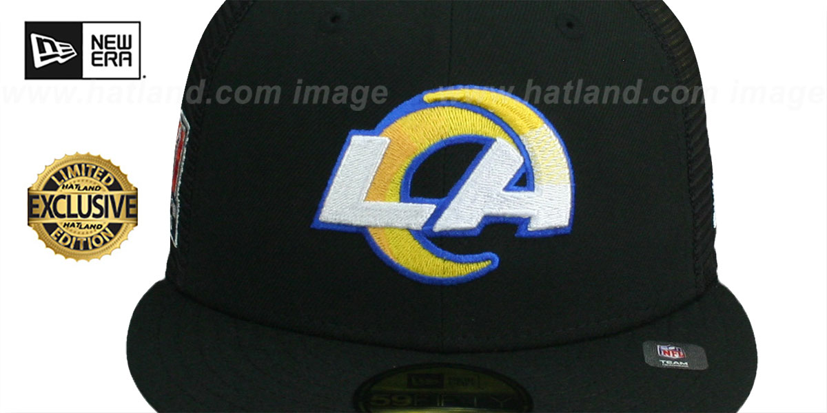 Rams SB LVI CHAMPS 'MESH-BACK SIDE-PATCH' Black-Black Fitted Hat by New Era