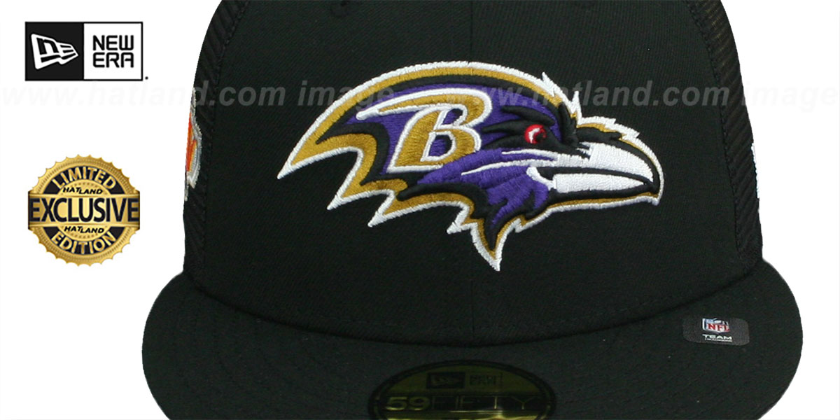 Ravens SB XXXV 'MESH-BACK SIDE-PATCH' Black-Black Fitted Hat by New Era